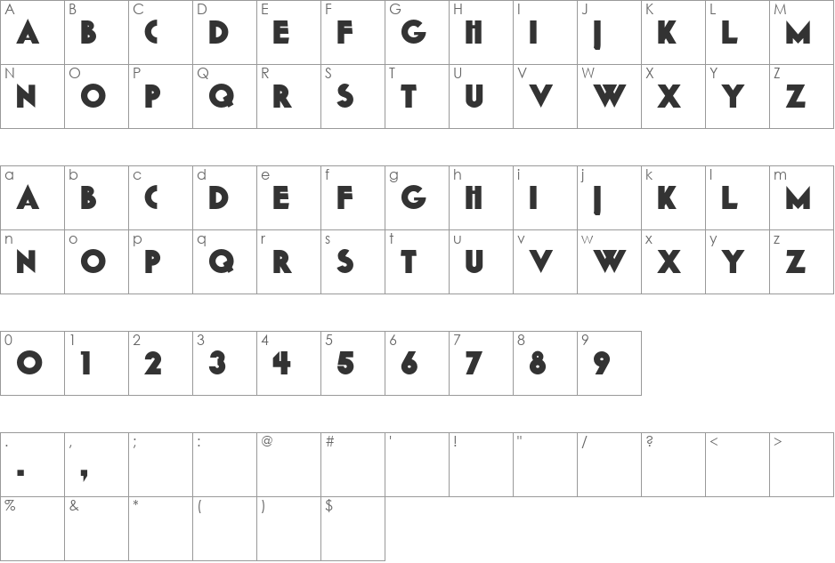 K22 Gadget font character map preview
