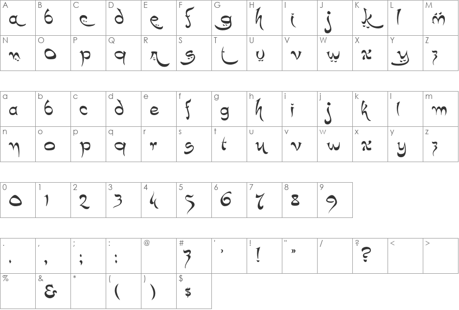 K22 Timbuctu font character map preview