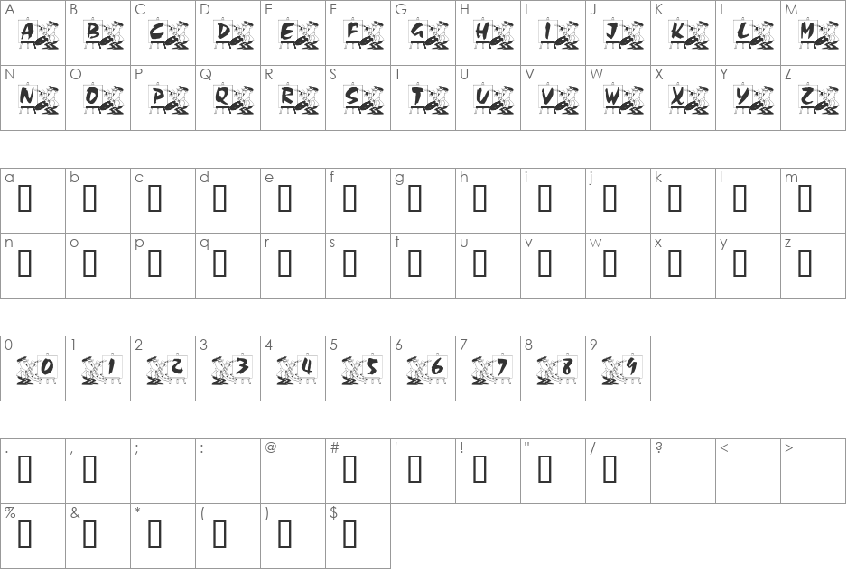 Artistic License font character map preview