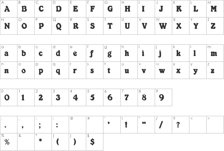 Kabarett Simple font character map preview