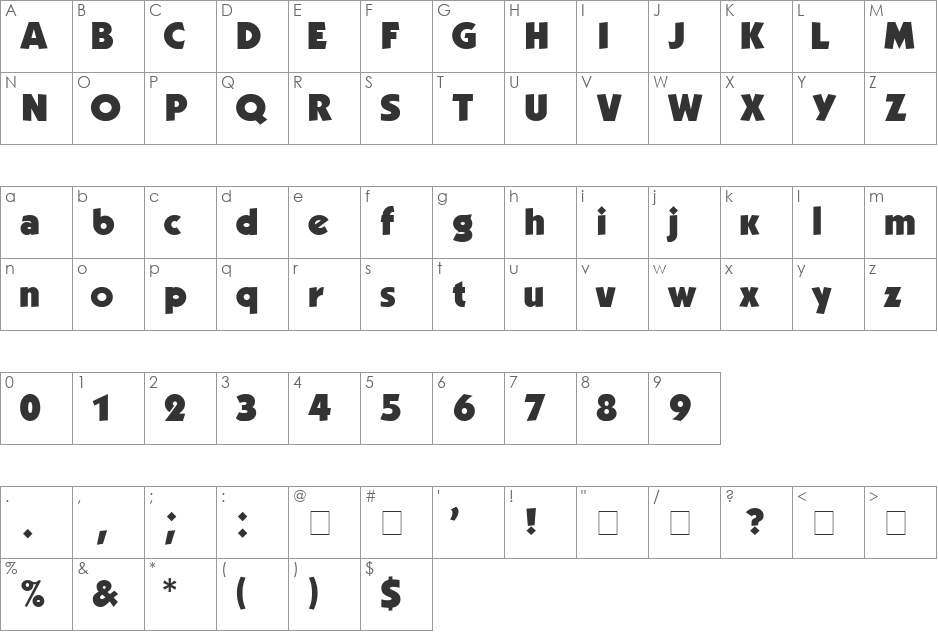 Kabel font character map preview