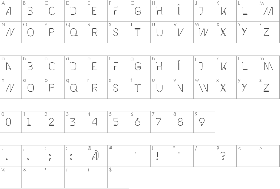 Kabel font character map preview