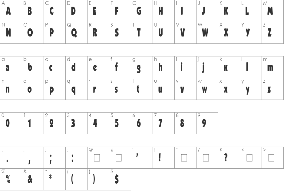 Kabel Condensed font character map preview