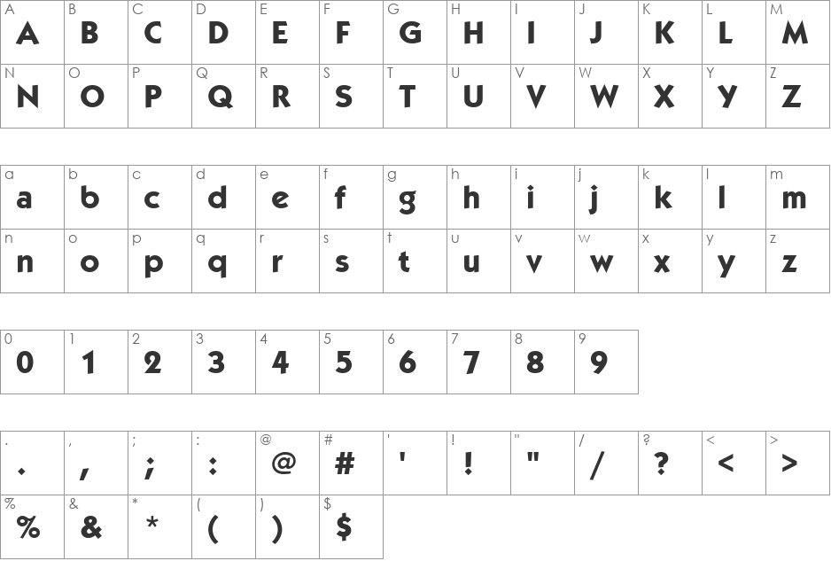 KabelItcTEE font character map preview