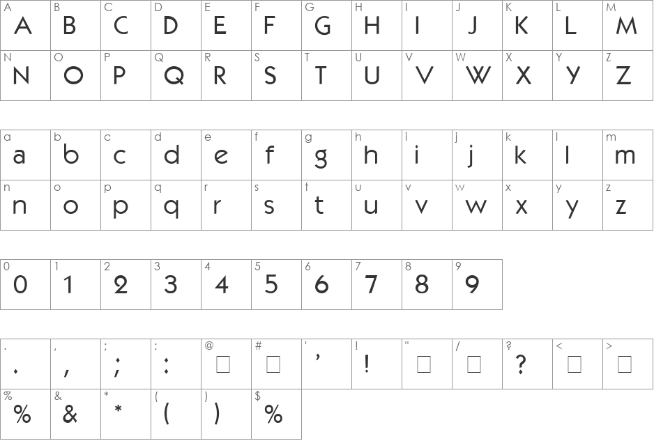 KabelMedium_DG font character map preview