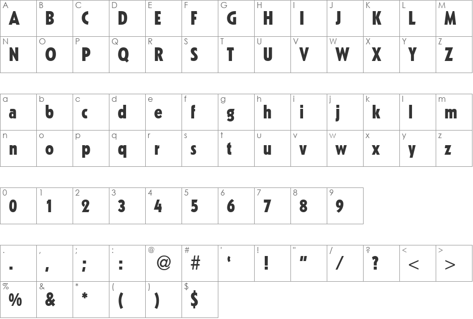 KabinConDB font character map preview