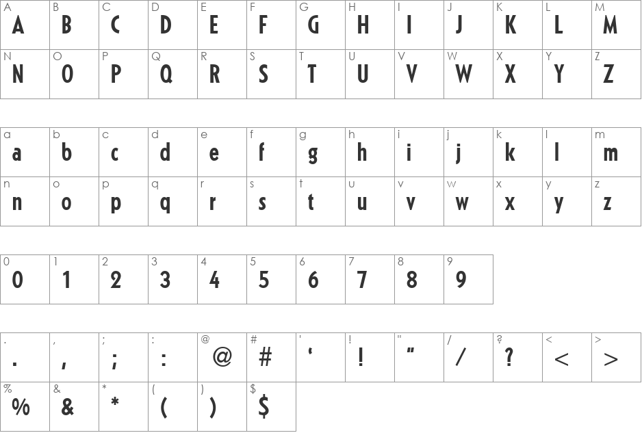 KabinConMedDB font character map preview