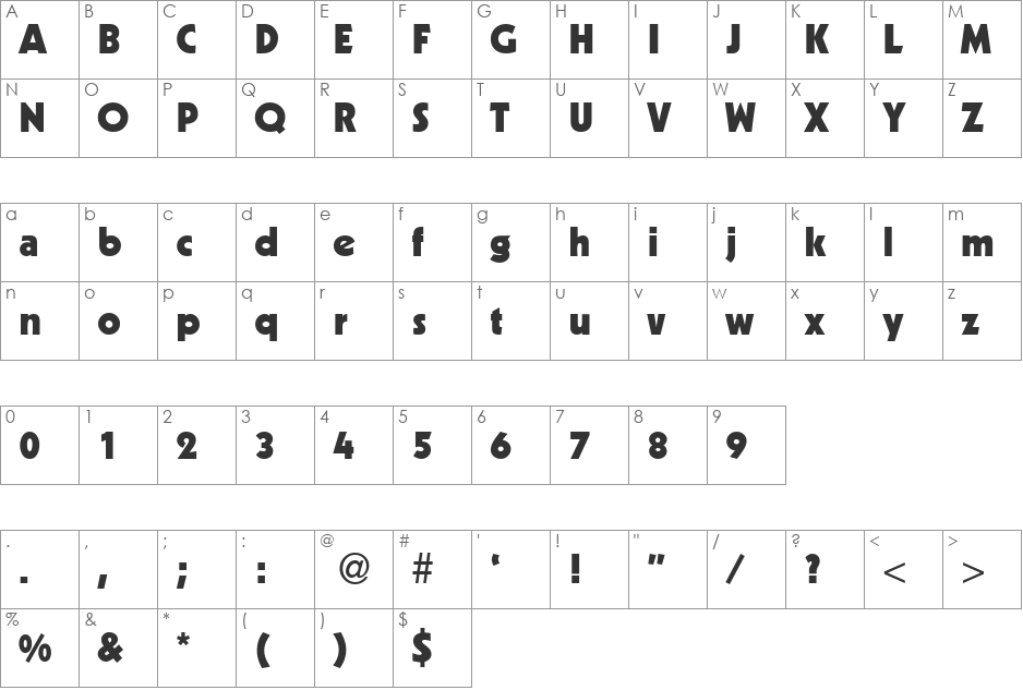 KabinDB font character map preview