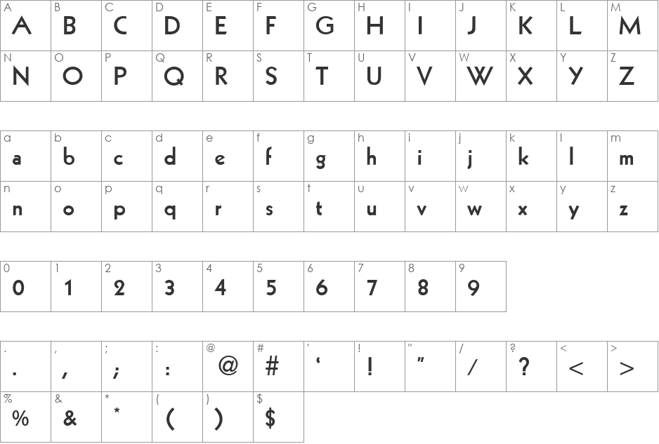 KabinLightDB font character map preview