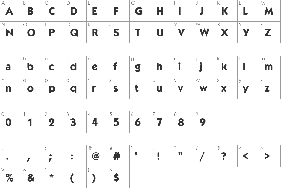 Kabob Extrabold font character map preview