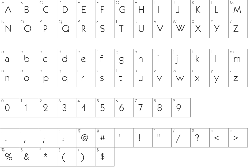 KabobLight font character map preview