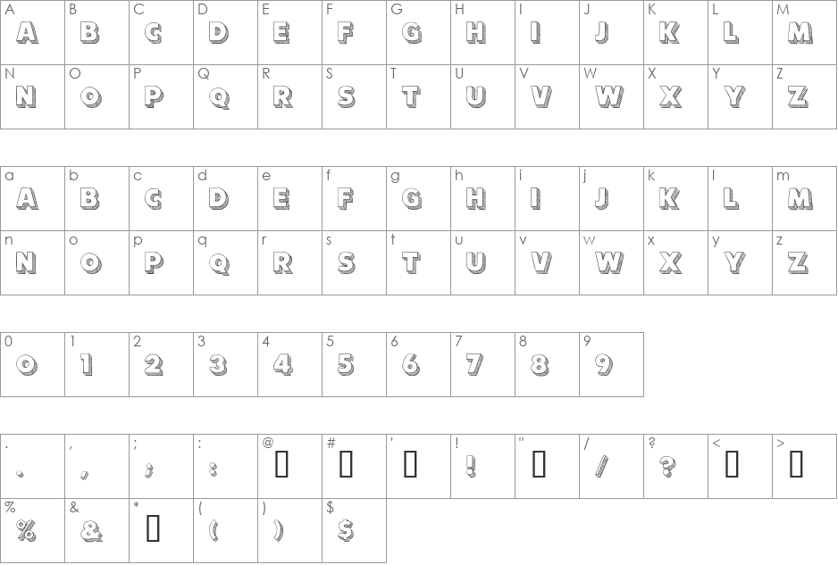 Kaboom font character map preview