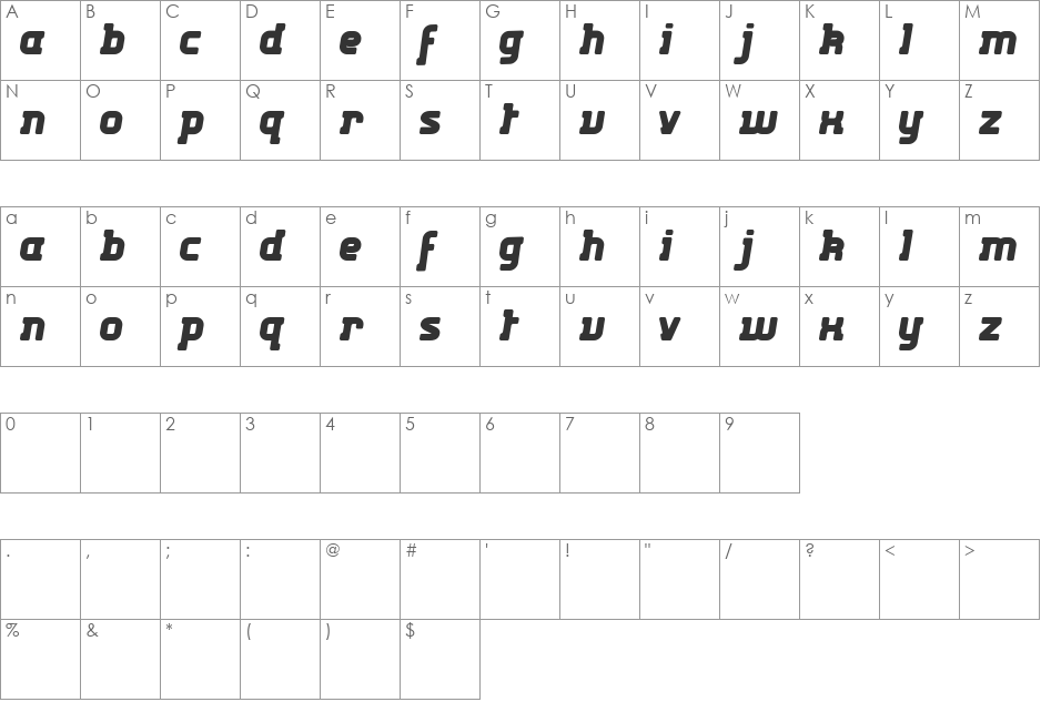 Kabys font character map preview