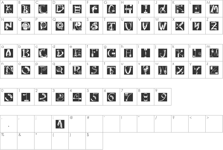 Artistiques-Bricks font character map preview