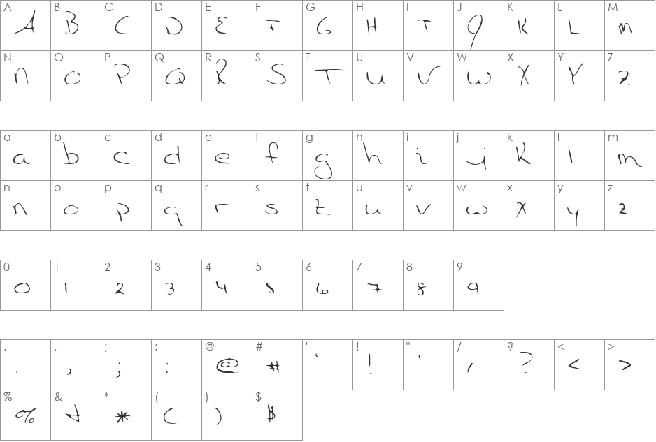 Kadamol font character map preview