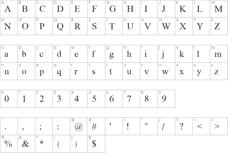 KadmosU font character map preview