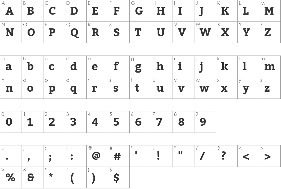 Kadwa font character map preview