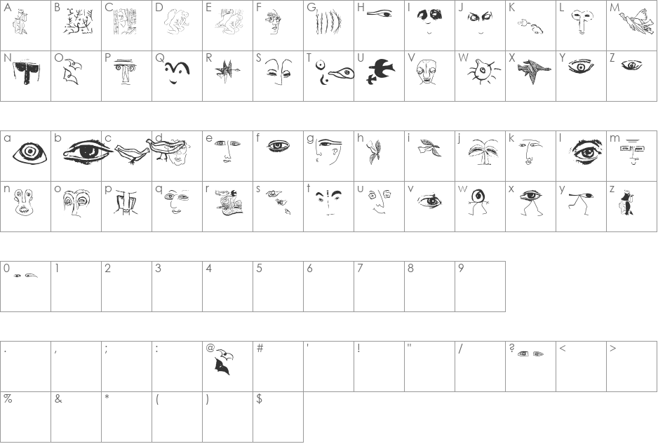 ArtistSketches font character map preview