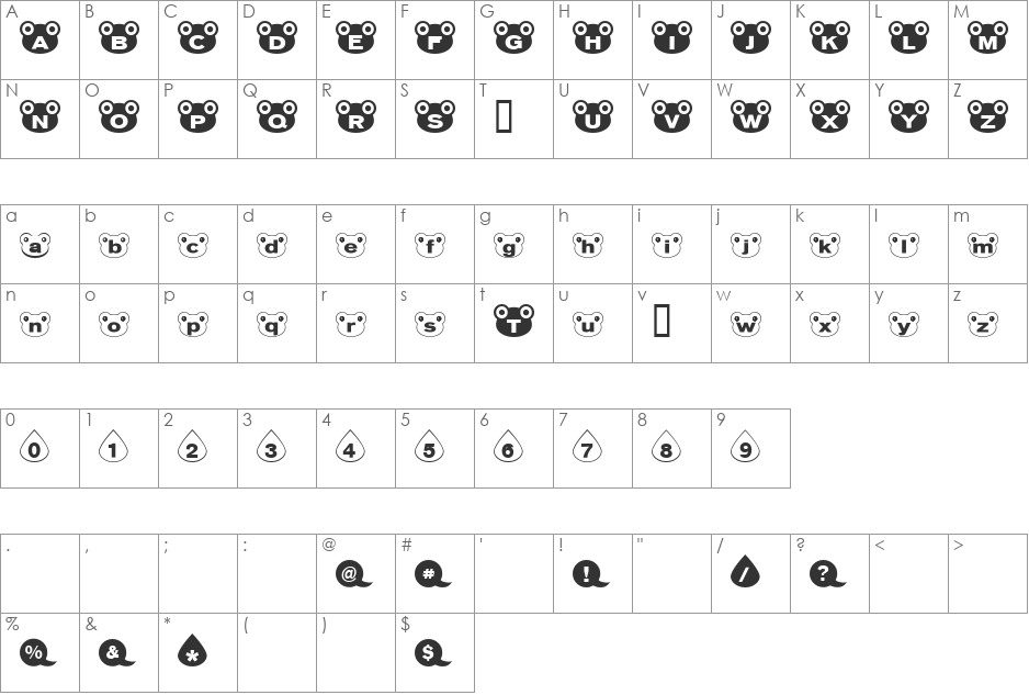 kaeru font character map preview