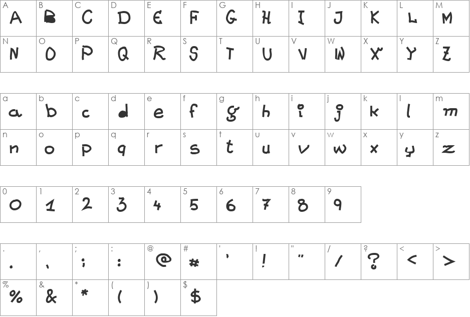 Kaesefuesse font character map preview