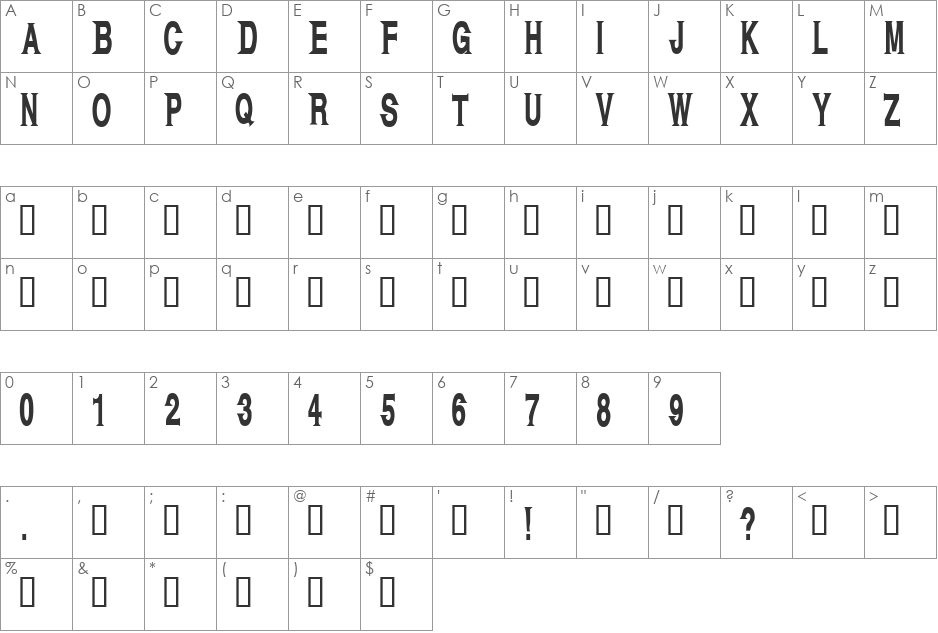 Kagan font character map preview