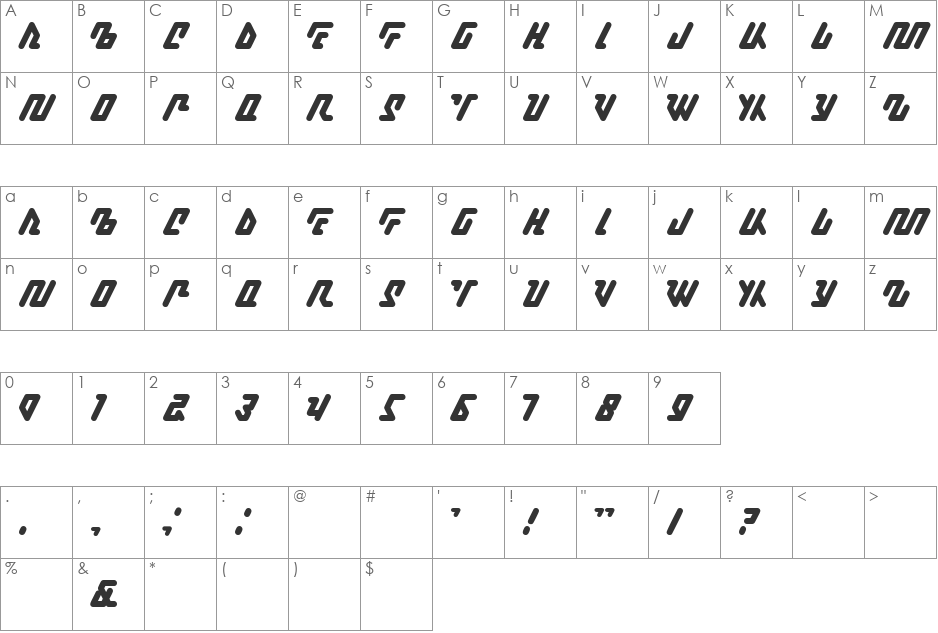 KAGENA font character map preview