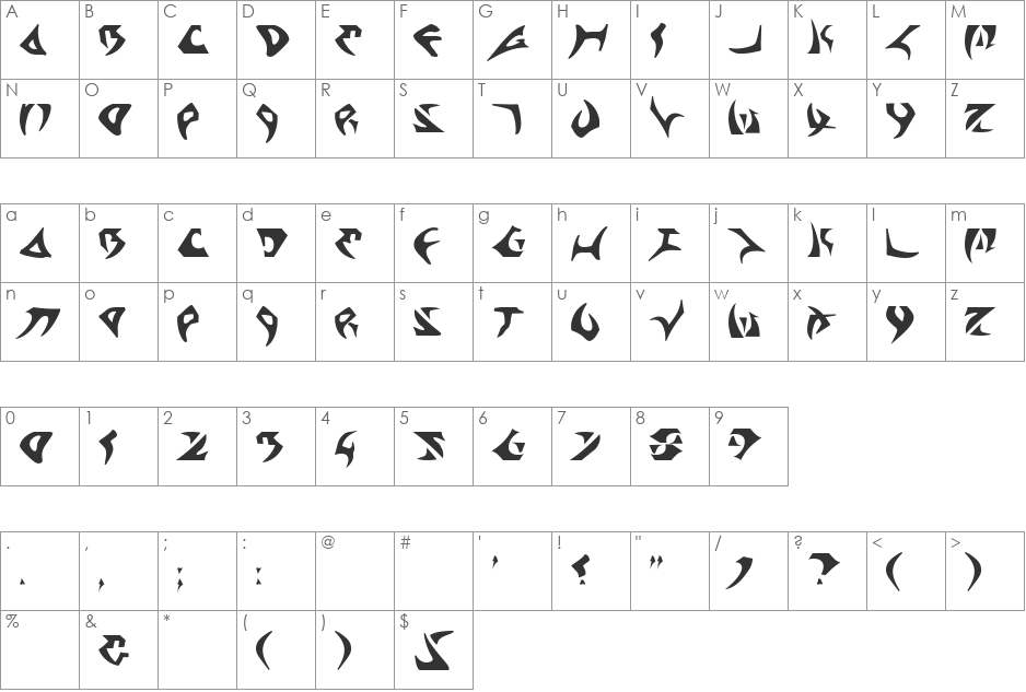 Kahless Shadow font character map preview