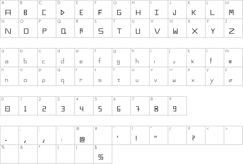 Kaifo font character map preview