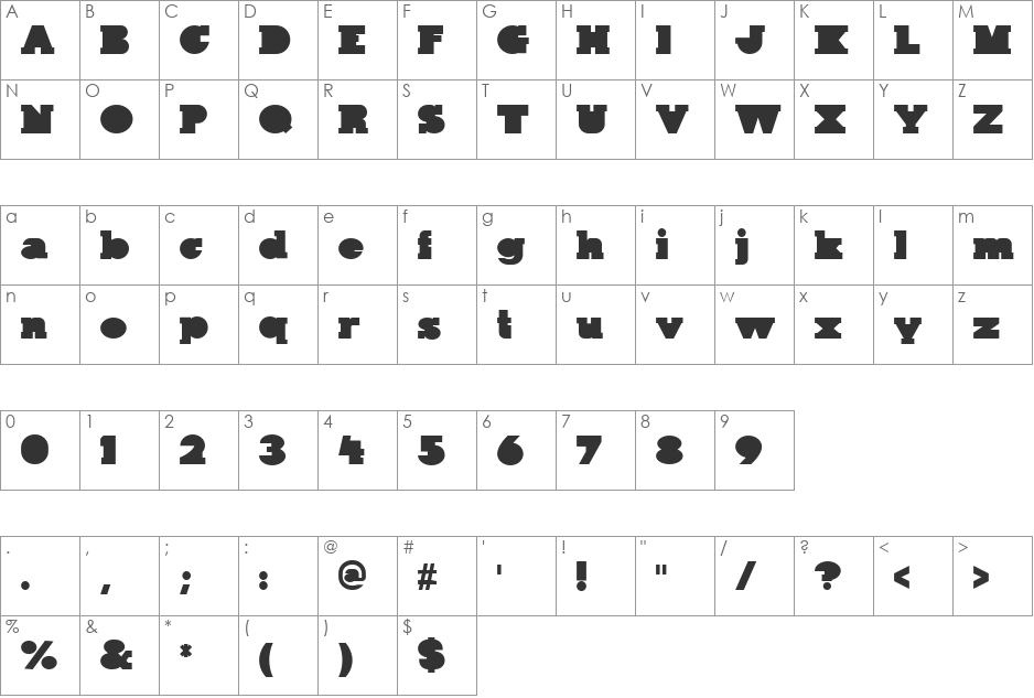 Kaine font character map preview