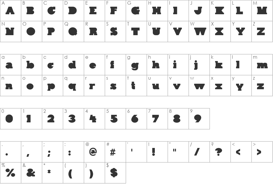 Kaine font character map preview