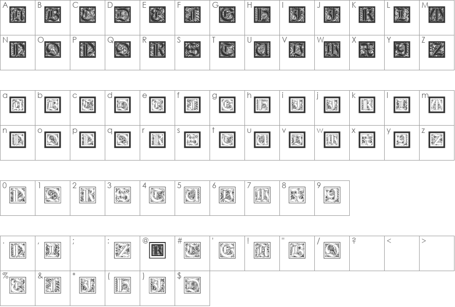 KaiserRotbartOneCaps font character map preview