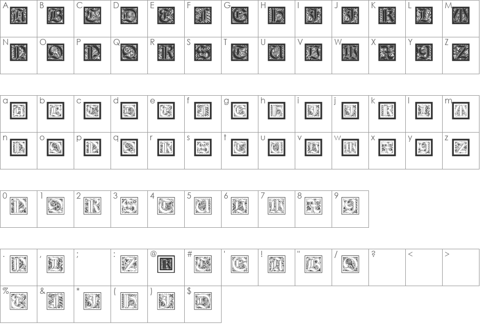 KaiserRotbartTwoCaps font character map preview