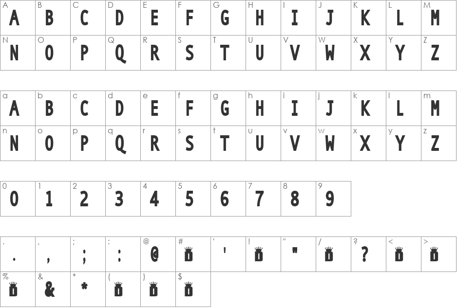 Kakadu font character map preview