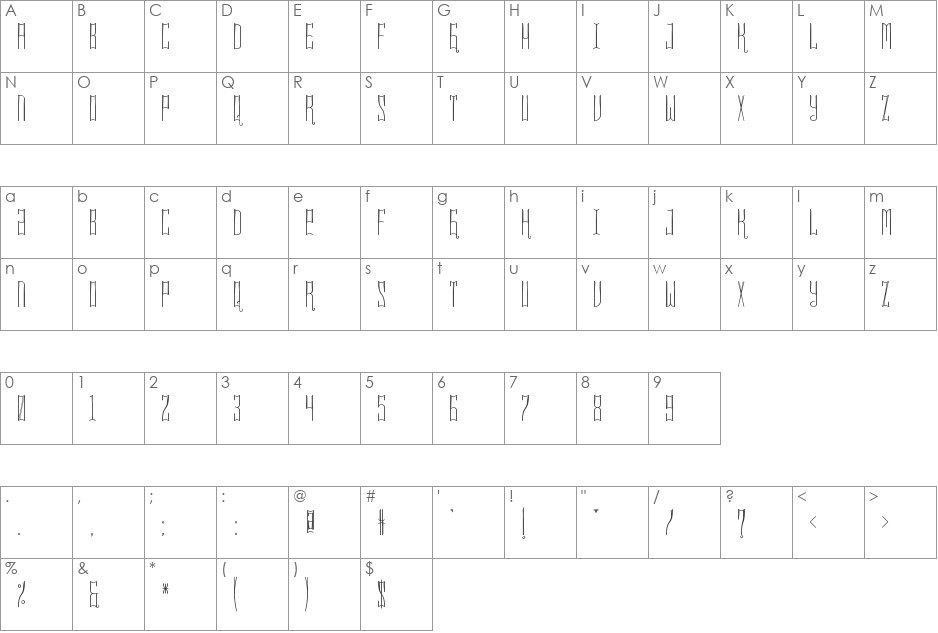 Kakawanga font character map preview
