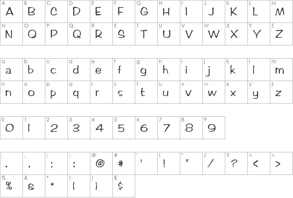 Artix Becker font character map preview