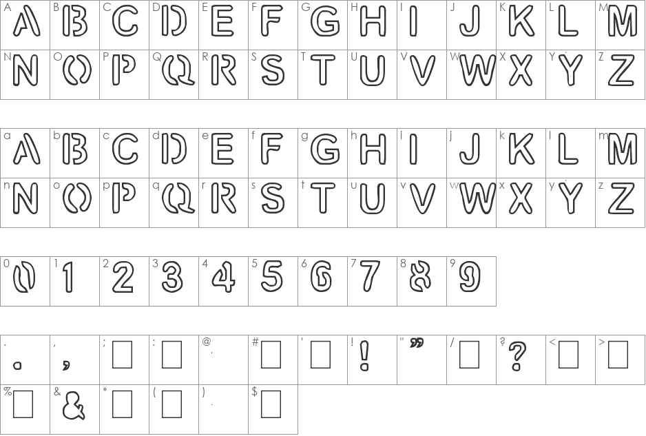 artline2 font character map preview