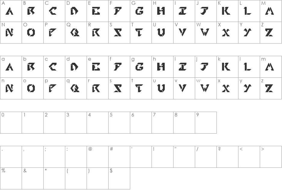 Kaligraphy font character map preview