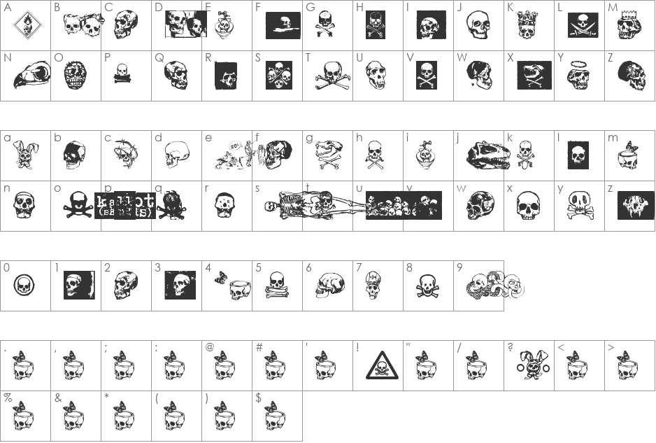 kallot font character map preview