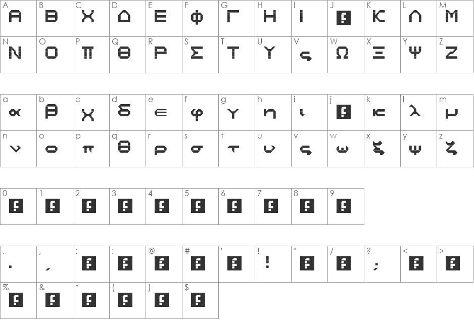 Kalos font character map preview
