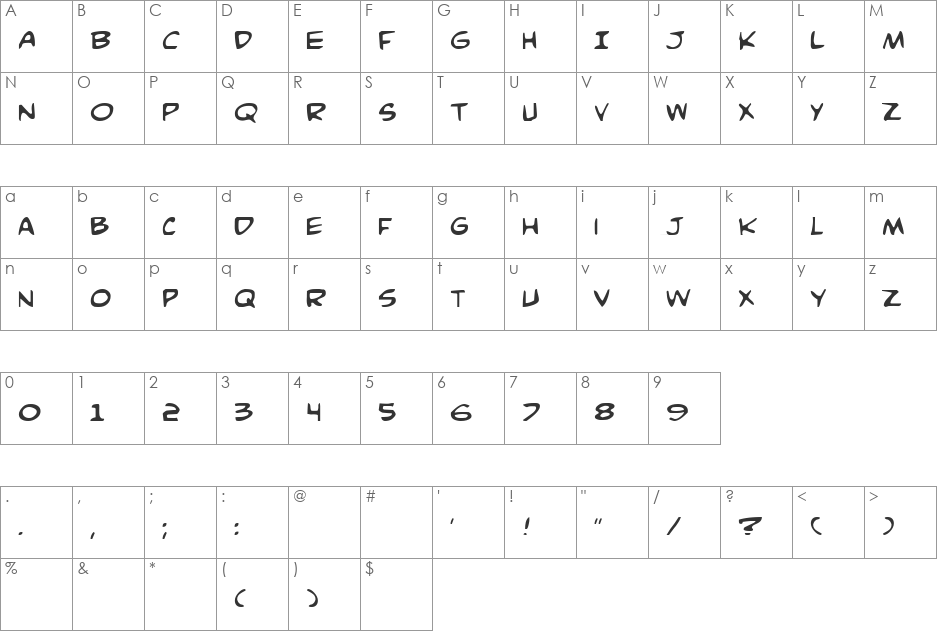 Kamela Die font character map preview