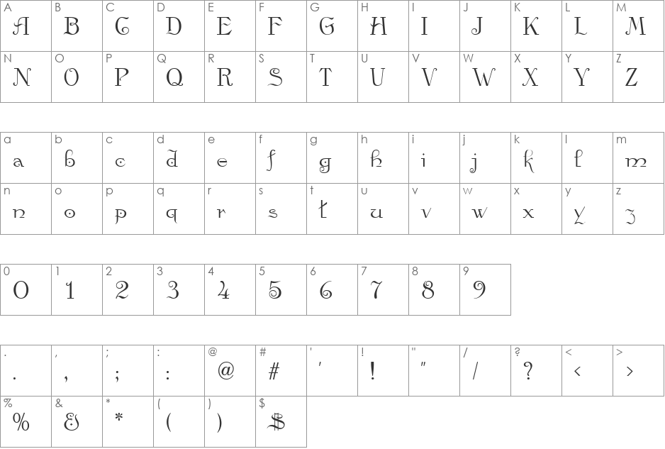 Kamelia font character map preview