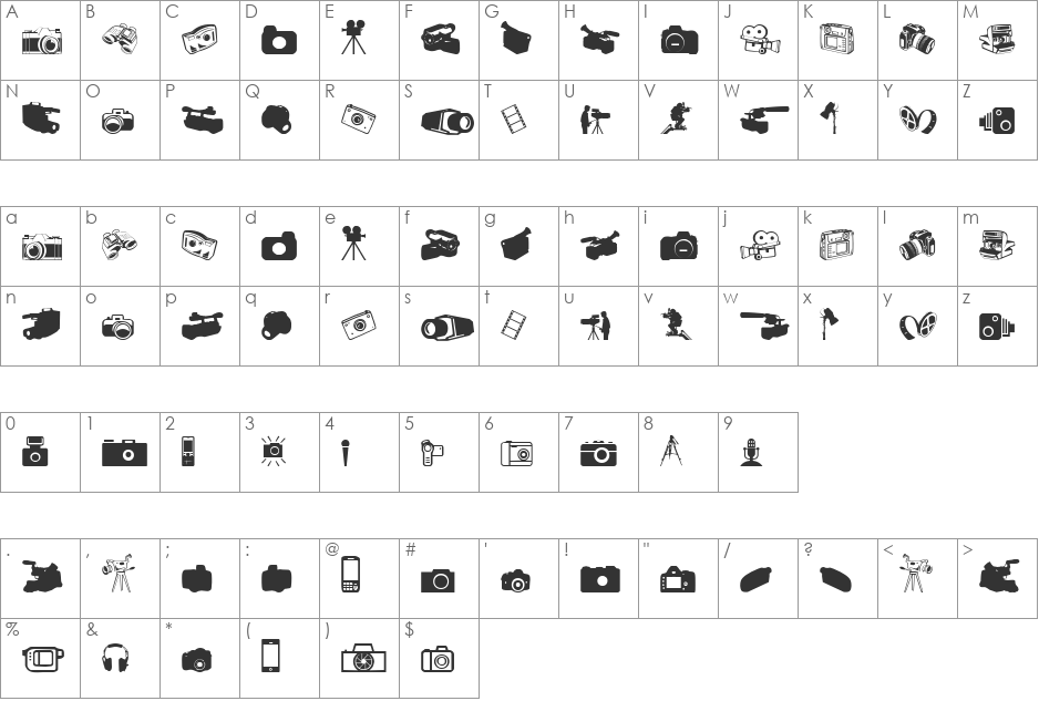 Kamera Dings font character map preview