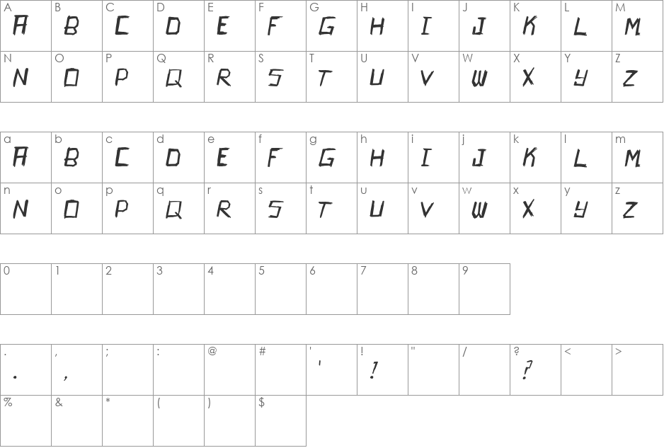 Kamikaze font character map preview