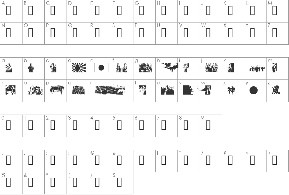 Kamikazebats font character map preview