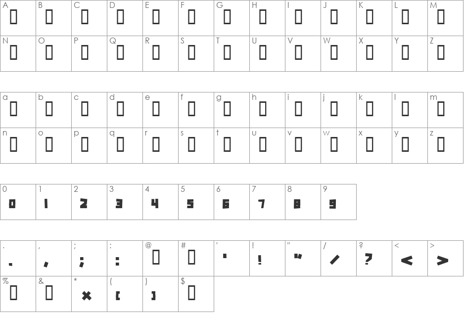 Kammer font character map preview