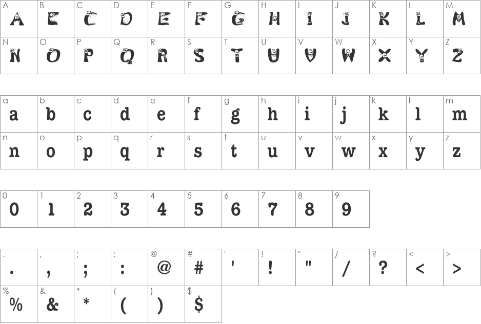 KAMonster font character map preview