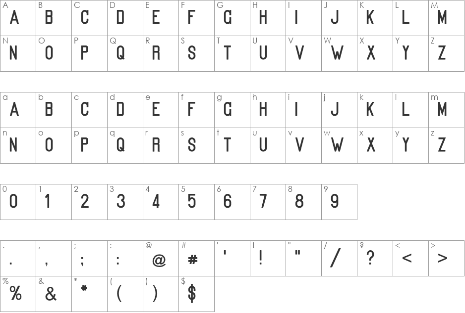 Kanalisirung font character map preview