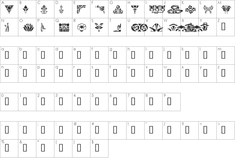ArtNouveau1 font character map preview