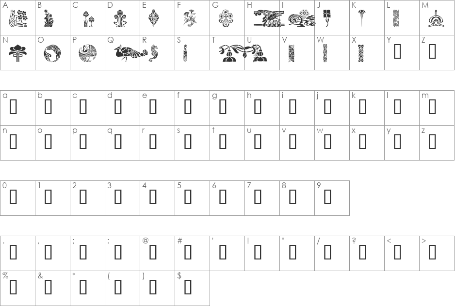 ArtNouveau2 font character map preview