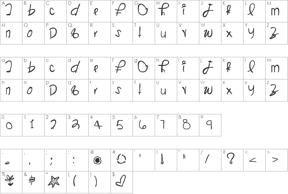 KangarooSong font character map preview